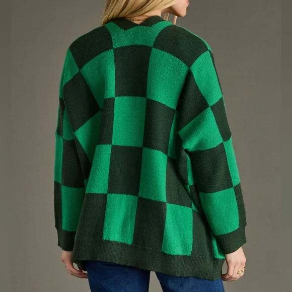 Panache Apparel Girl Crush Oversized Cardigan In Green Checkered Size LG - Picture 4 of 16